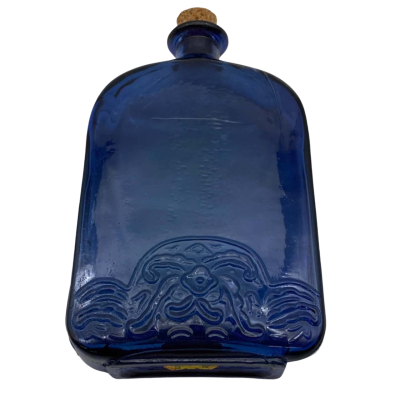 Vintage Embossed Cobalt Blue Glass Flask/Bottle