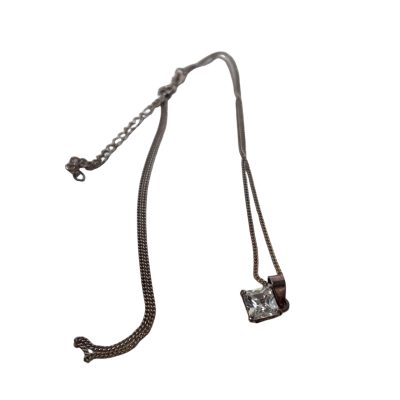 Womens silver sterling necklace with white princess cut gem