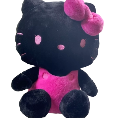 Sanrio Hello Kitty plush toy, featured in black with a pink bow and outfit