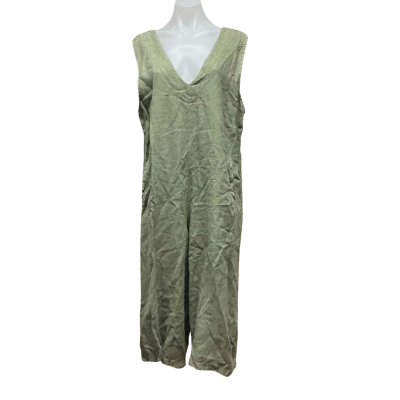 Genison Style Made In Italy Womens 100% Linen Size L Jumpsuit Khaki / Olive 