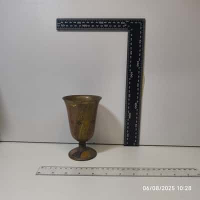 Vintage Brass Etched Goblet Vase 