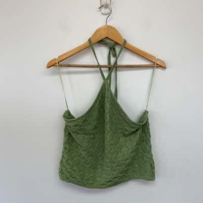 Perfect Stranger Green Golden Hour Crochet Halter Top  Size XXL 
