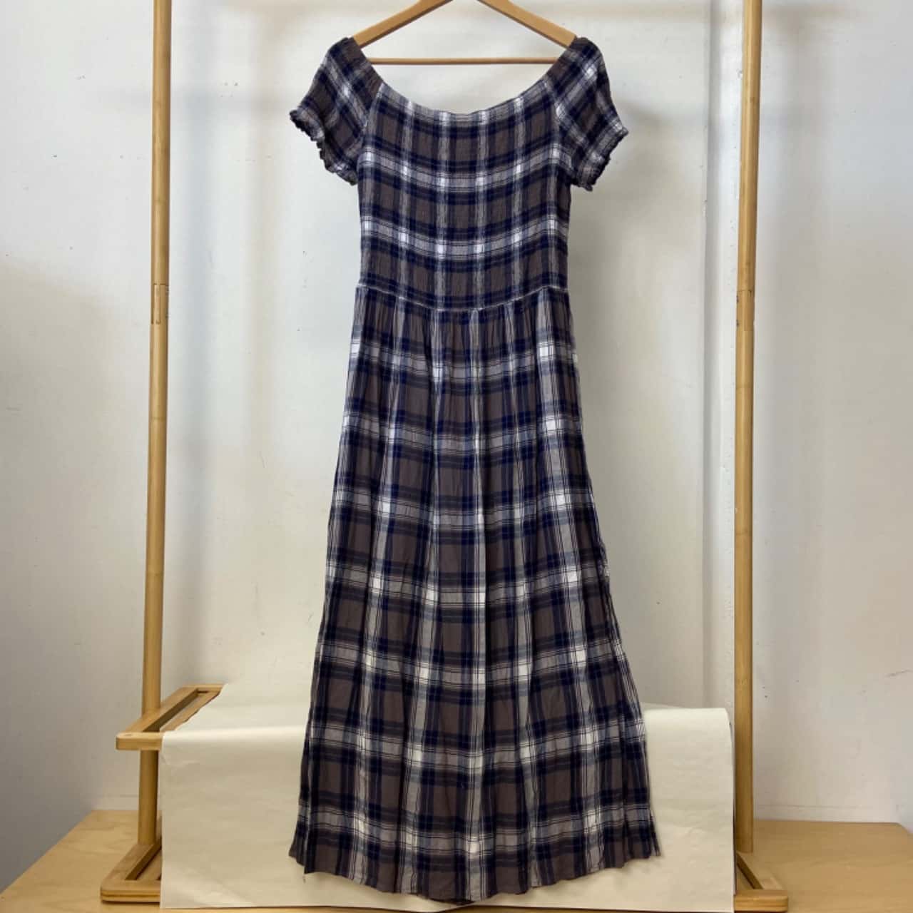 City Chic Womens Size XS Midi Dress Checked / Blue / Brown / White (s)