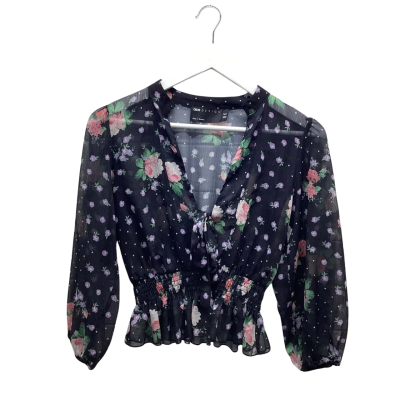 Asos Design Womens Size 8 Black  / Floral Translucent Fashion Top