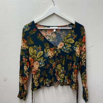 H&M Women's Size 12 Floral / Navy Blue 