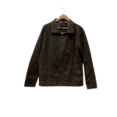 Gazman Oil Skin Look Mens  Size L Front Zipper Jacket Brown 
