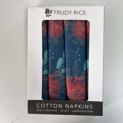 Trudy Rice Navy Cotton Napkins Set Of 4 
