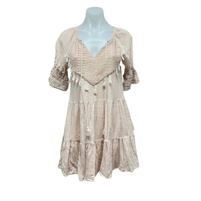 Indikah Womens 100% Cotton Size 8 Babydoll Dress Blush Pink  