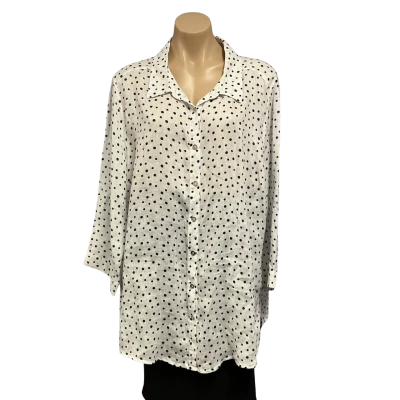 Suzannegrae Womens Size 20 White / Black Spotted Linen Long Sleeve Shirt