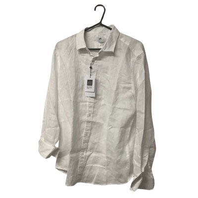 Mens Yd. Size L Long Sleeve Shirt 100% Linen White 