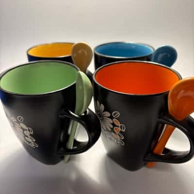 NIB Pieroth Set of 4 Coffee Cups with Spoon Gift Set