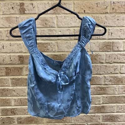 Princess Polly Womens branwen cap sleeve tie top blue Size 10 