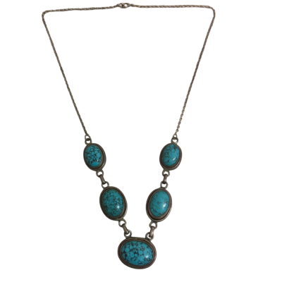 Sterling silver drop necklace with turquoise coloured stones