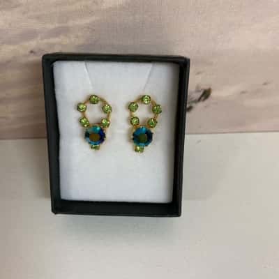 Vintage Green and Aqua Clip on Earrings 