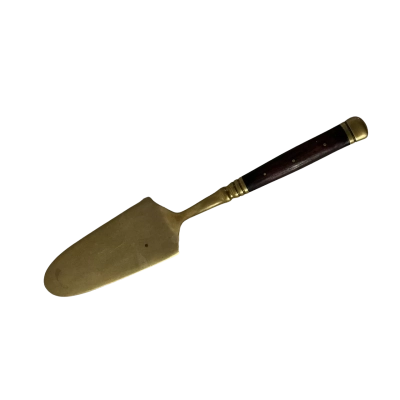 Vintage Bronze Cake Server with Dark Wooden Handle