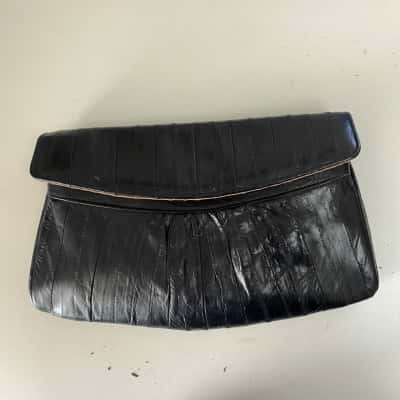 Hand Made Genuine Eel Skin Made In Korea Black Clutch Cross Body Bag 