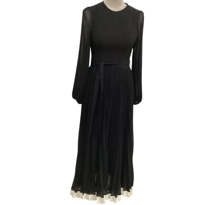 Zimmermann  Size 0 Pleated Long Sleeve Dress with Cream Border Detail Black  