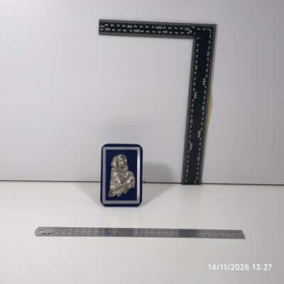 Pewter Madonna Made in Italy Peltro Blue Velvet Framed 