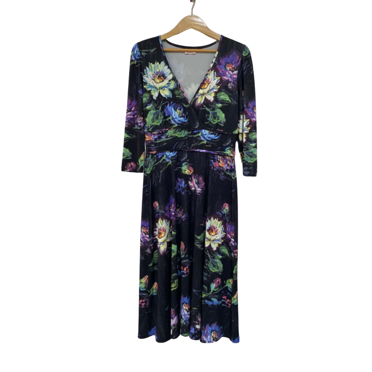 Leona Edmiston Womens Size 10 Long Sleeve Black, Green & Purple Floral