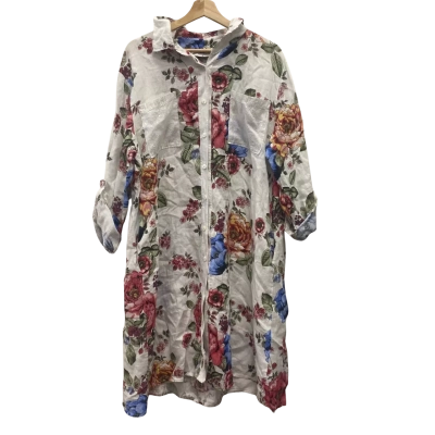 Bottega Moda Womens White/Floral Linen Dress Size 10