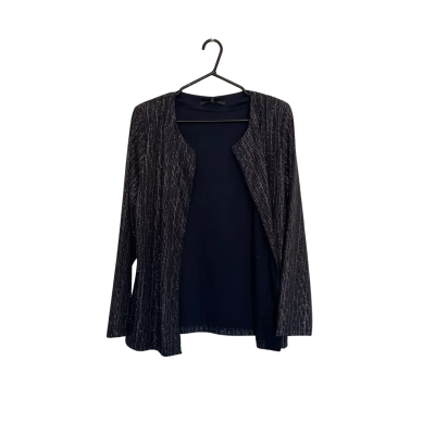 Liz Jordan Womens  Size 12 Open Jacket and Shirt Set Navy Blue / Purple / Silver 