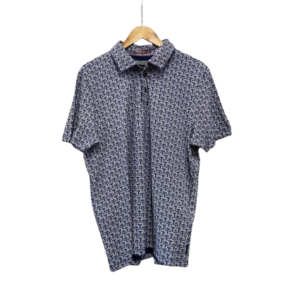 Ted Baker Mens  Size 5 Short Sleeve Shirt Navy Blue / Pattern 