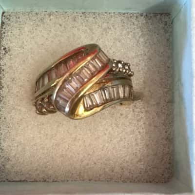  Women's Thailand 925 Baguette Channel Set Dress Ring featuring a Swirl Design 
