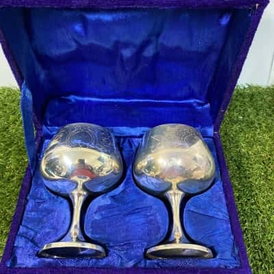 Vintage silver plated goblets in presentation box