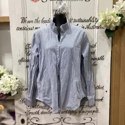 Viktoria & Woods Brand! THE COMPOSURE SHIRT! MADE IN AUSTRALIA! Womens  Size 0 / 8 Long Sleeve Shirt / Long Sleeve Top Blue / Pattern / Pinstriped / White 