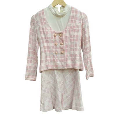 Ninette Melbourne Womens  Jacket and Dress Set Size XXS Checked / Pink  