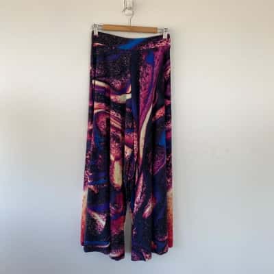 Exotica Colourful Pattern Wide Leg Leggings Pants  Size M 