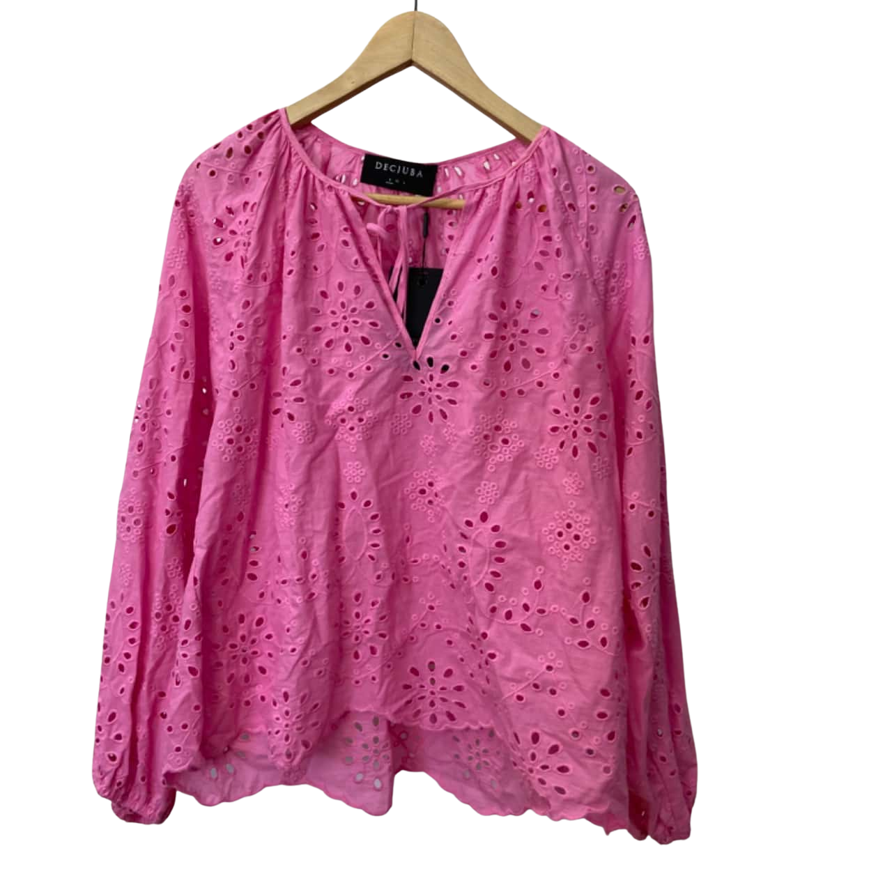BNWT Decjuba Womens Size S Luna Broderie Balloon Sleeve Shirt Pink (s)