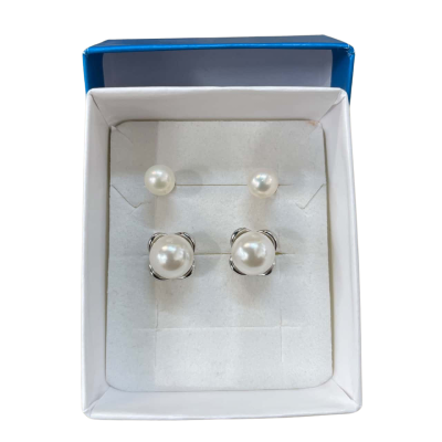 Prouds 9ct Gold Pearl Stud Earrings 5mm + Silver Toned Faux Pearl Studs