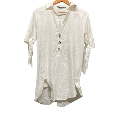 Zara Womens  Size M V-Neck Top White 