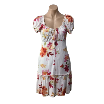 Dotti Womens Size 8 White / Orange / Pink / Green Floral Short Sleeve Mini Dress 