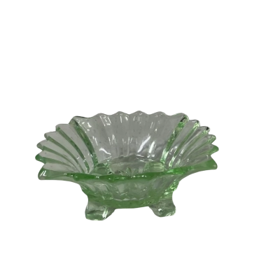 Art Deco Green Glass Fluted Edge Footed Dish