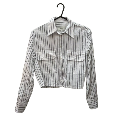 Oroton Size 6 Cropped Button Up Cotton Shirt Pinstriped 
