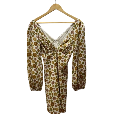 INTO Womens Dress  Size 8 Green & Brown Floral DressFloral / Green / Pattern / White 