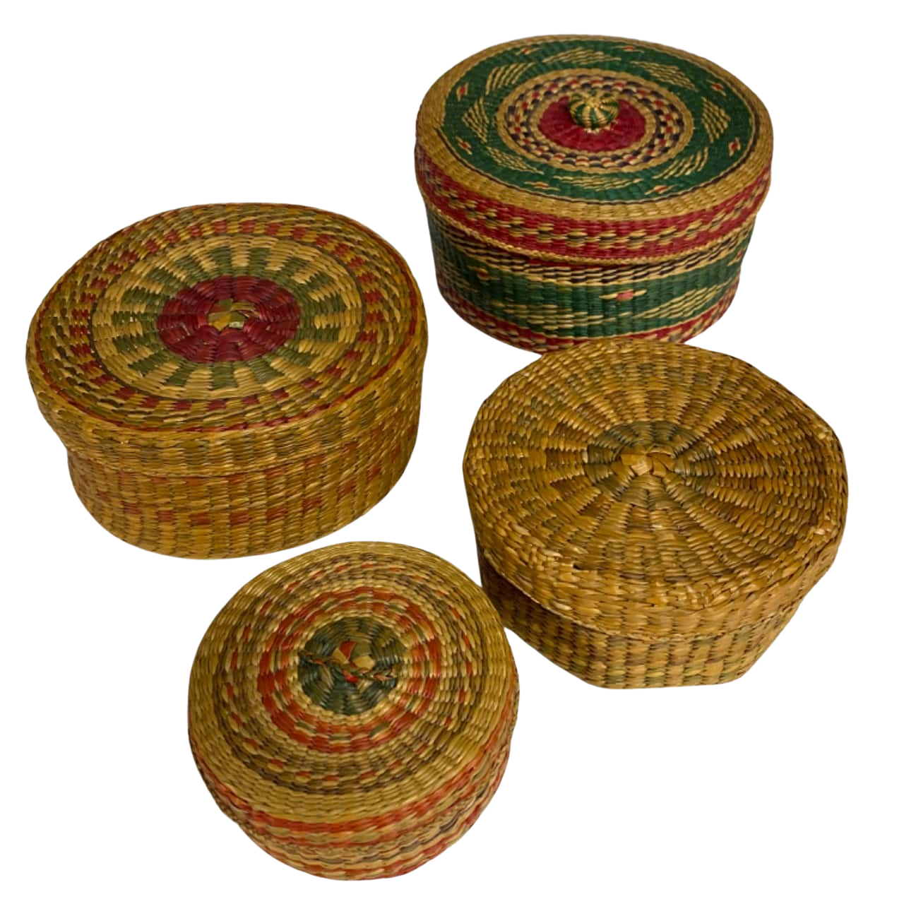 4x Woven Grass Baskets with Lids(s)