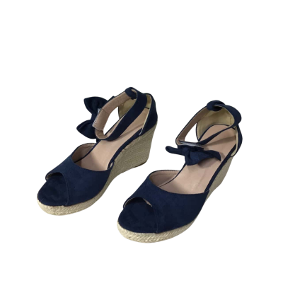 Womens Size 37 Dark Blue Ankle Strap Wedge Sandals (new)