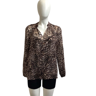 Brand New David Lawrence Womens  Size 10 Emmaline Animal Print Blouse Black / Beige Mix