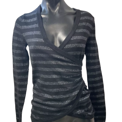 Guess Womens  Size S Long Sleeve Top Black  / Grey / Pinstriped 
