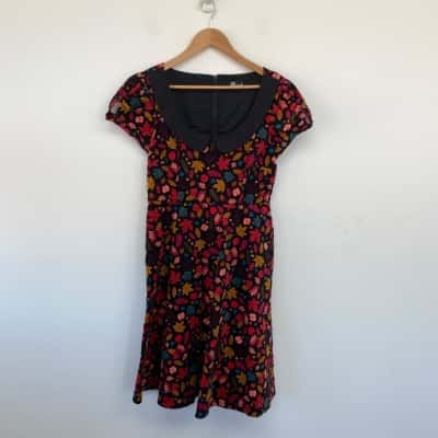 Revival Black Pattern Short Sleeve Midi Dress  Size 10 