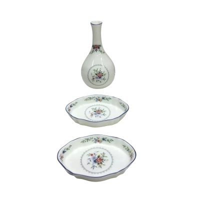 Vintage Wedgwood Rosedale Bone China 5” Bud Vase & Two 10” Dishes