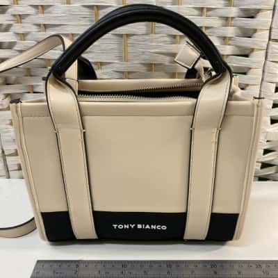 Women's black and beige Lana Tote Bag featuring dual top handles