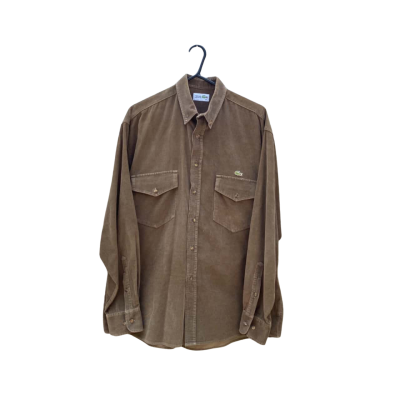 Mens Chemise Lacoste Size L Vintage Flannel Shirt Brown 