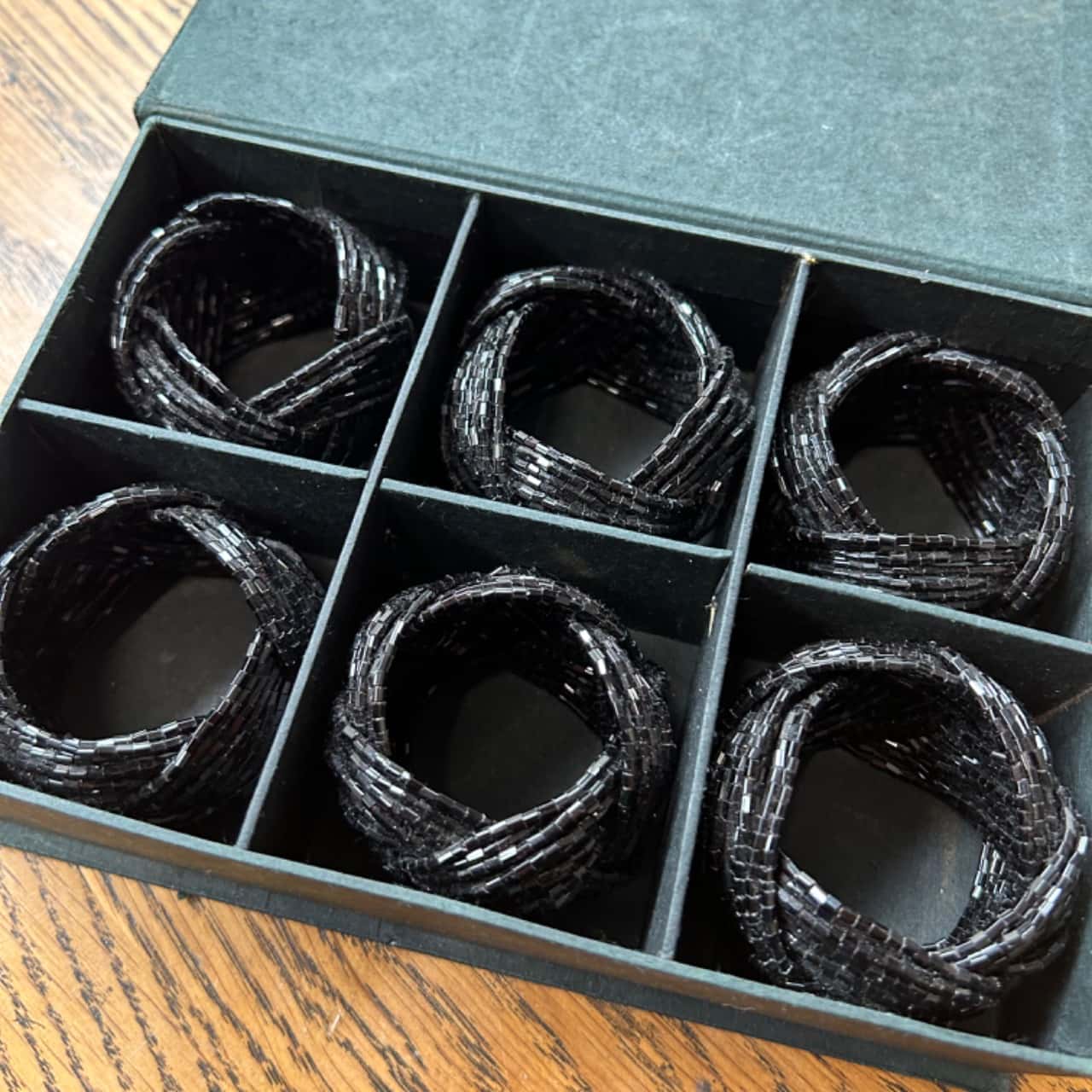 6 black sequin napkin holders