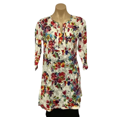 Blue Illusion Womens Size XS White / Multicoloured Floral 3/4 Sleeve Tunic Top