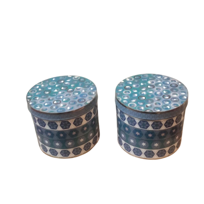  2 Blue Geometric Cloisonne Box in indigo Blue