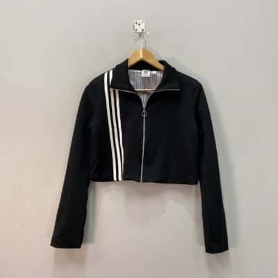 Adidas Womens  Size 10 Cropped Jacket Black  / White 